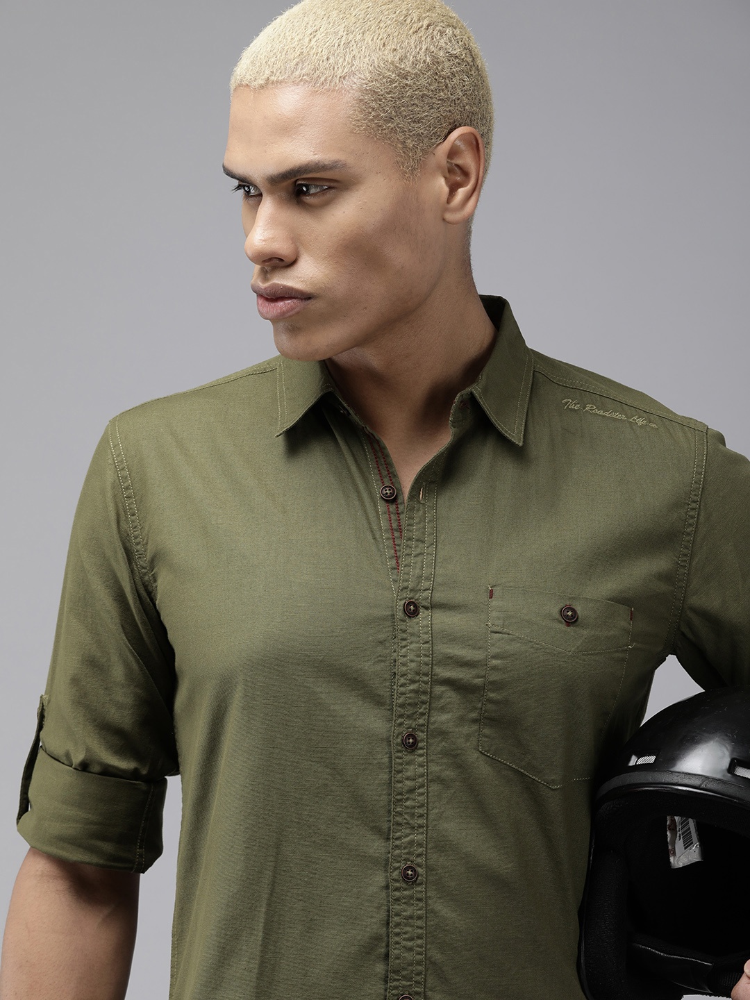 

The Roadster Lifestyle Co. Men Pure Cotton Casual Shirt, Olive