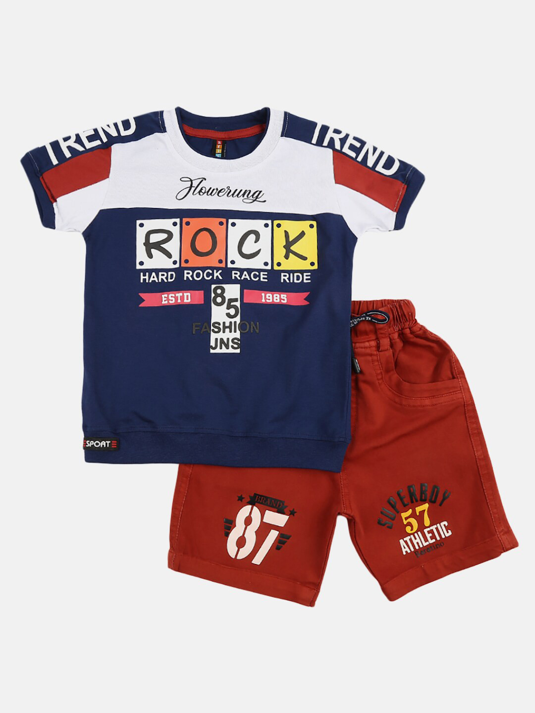 

V-Mart Unisex Kids Blue & Red Printed T-shirt with Shorts