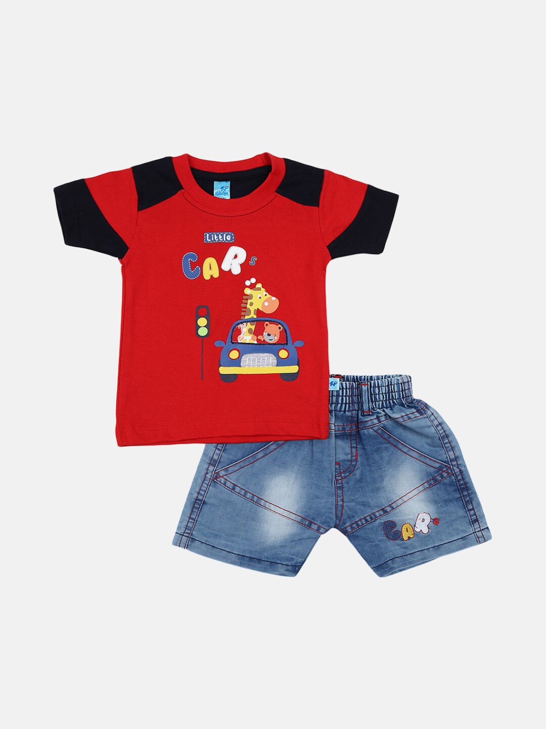

V-Mart Unisex Kids Red & Red Printed Pure Cotton T-shirt with Shorts