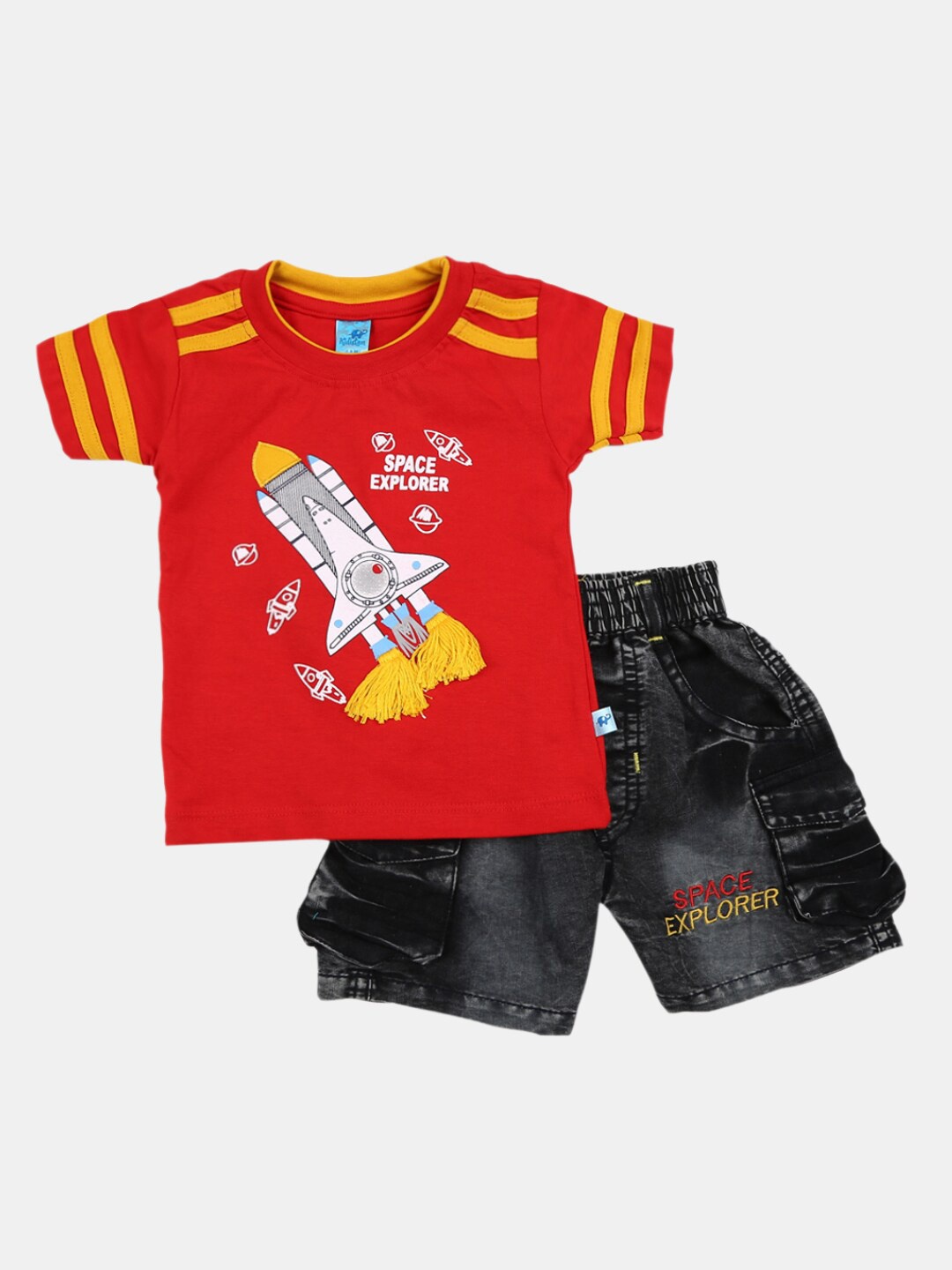 

V-Mart Kids Red & Black Printed T-shirt with Shorts