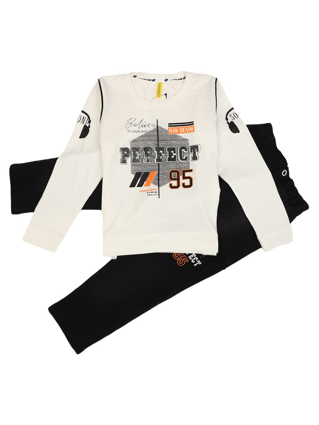 

V-Mart Boys White & Black T-shirt with Trousers