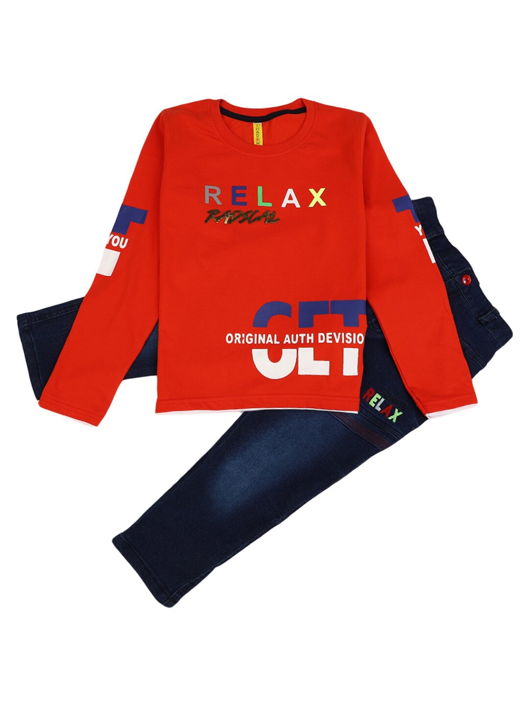 

V-Mart Unisex Kids Red & Blue Printed Pure Cotton T-shirt with Shorts
