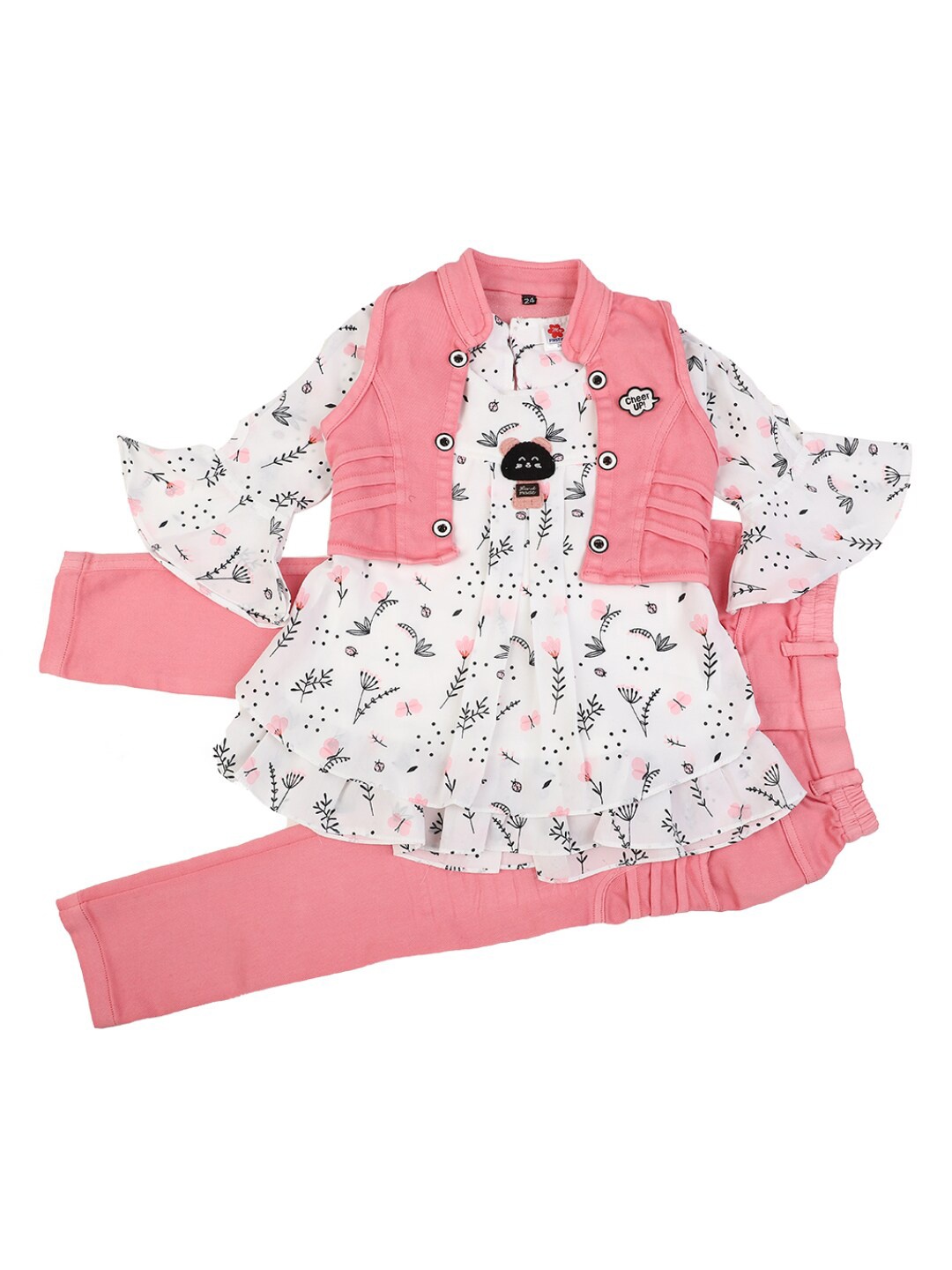 

V-Mart Girls Pink & White Printed Pure Cotton Shirt with Trousers