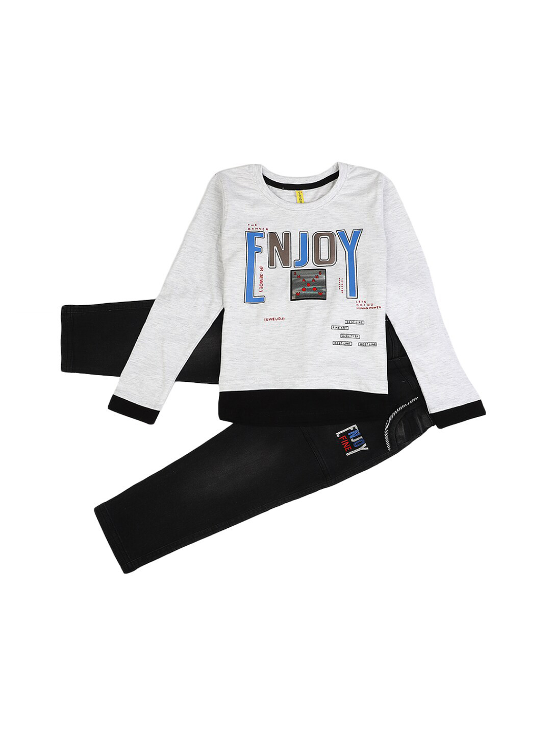 

V-Mart Unisex Kids White & Black Printed T-shirt with Trousers