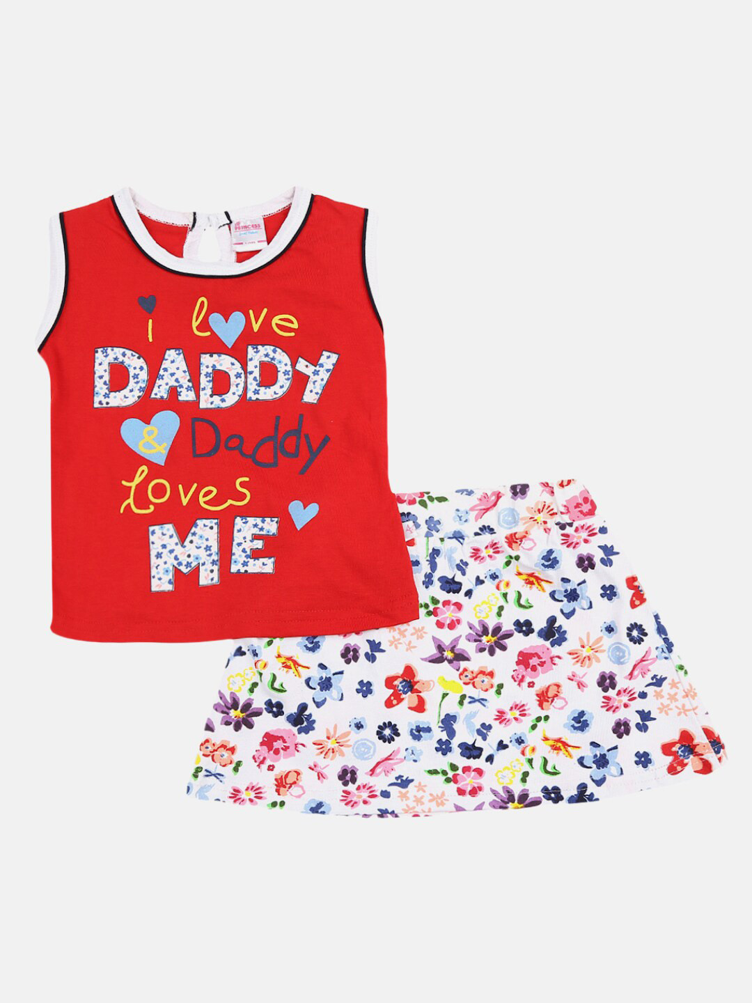 

V-Mart Unisex Kids Red & White Printed Pure Cotton T-shirt with Shorts