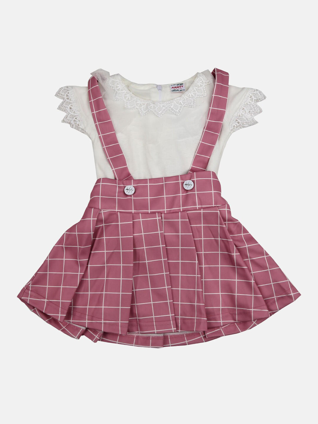 

V-Mart Unisex Kids White & Mauve Pure Cotton T-shirt with Skirt