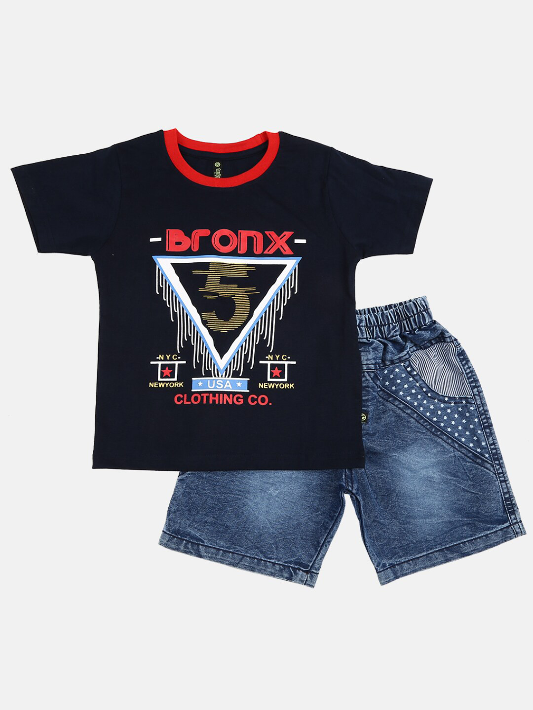 

V-Mart Kids Navy Blue & Red T-shirt with Shorts