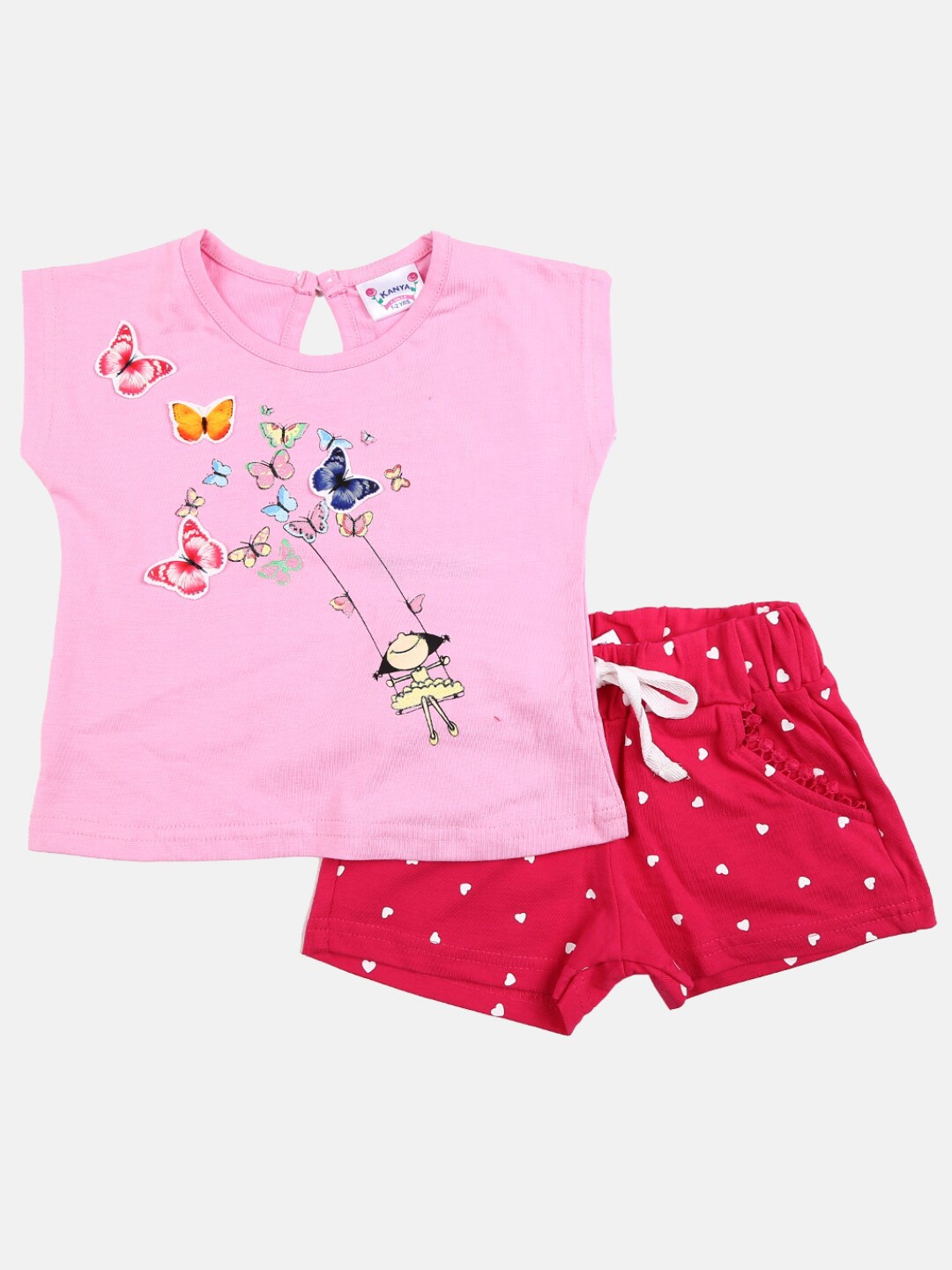 

V-Mart Unisex Kids Pink & Red Printed T-shirt with Shorts