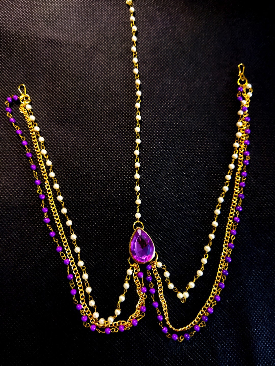 

Kshitij Jewels Gold-Plated Purple Stone-Studded Matha Patti