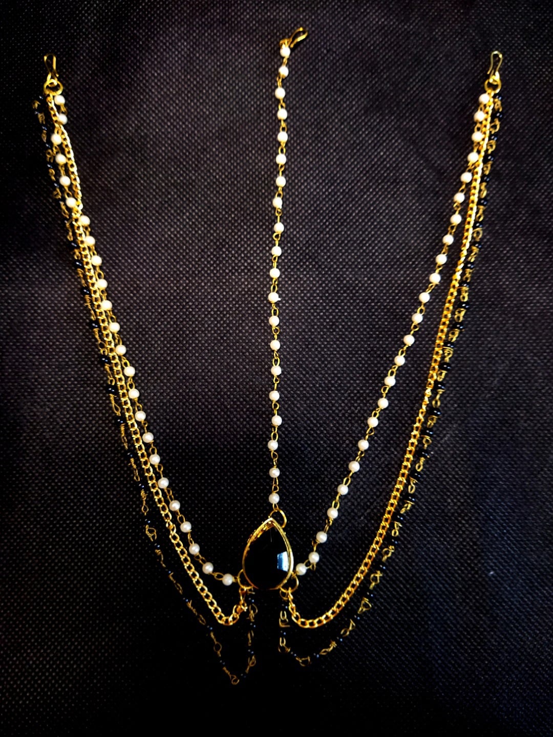 

Kshitij Jewels Gold-Plated Black Stone-Studded Matha Patti