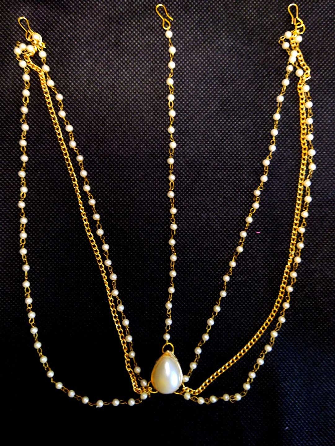 

Kshitij Jewels Gold-Plated & White Pearl Beaded Hair Jewellery