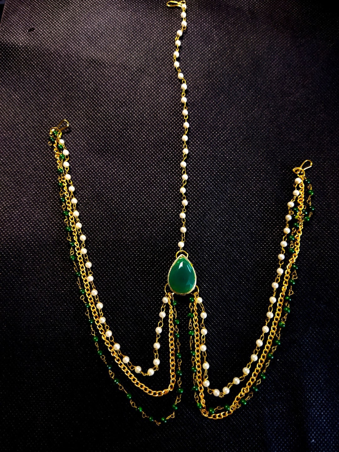 

Kshitij Jewels Gold-Plated Green Stone-Studded Matha Patti