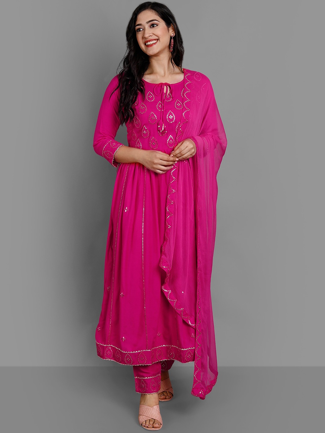 

Ziva Fashion Women Pink Empire Kurta with Trouser & Dupatta