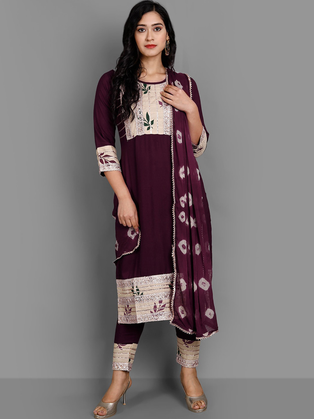

Ziva Fashion Women Brown Yoke Design Panelled Kurti with Trousers & With Dupatta