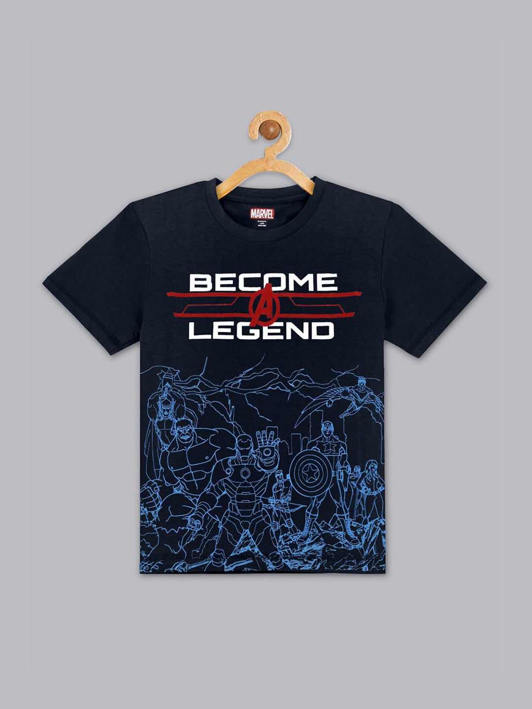 

Kids Ville Boys Navy Blue Avengers Printed Applique T-shirt