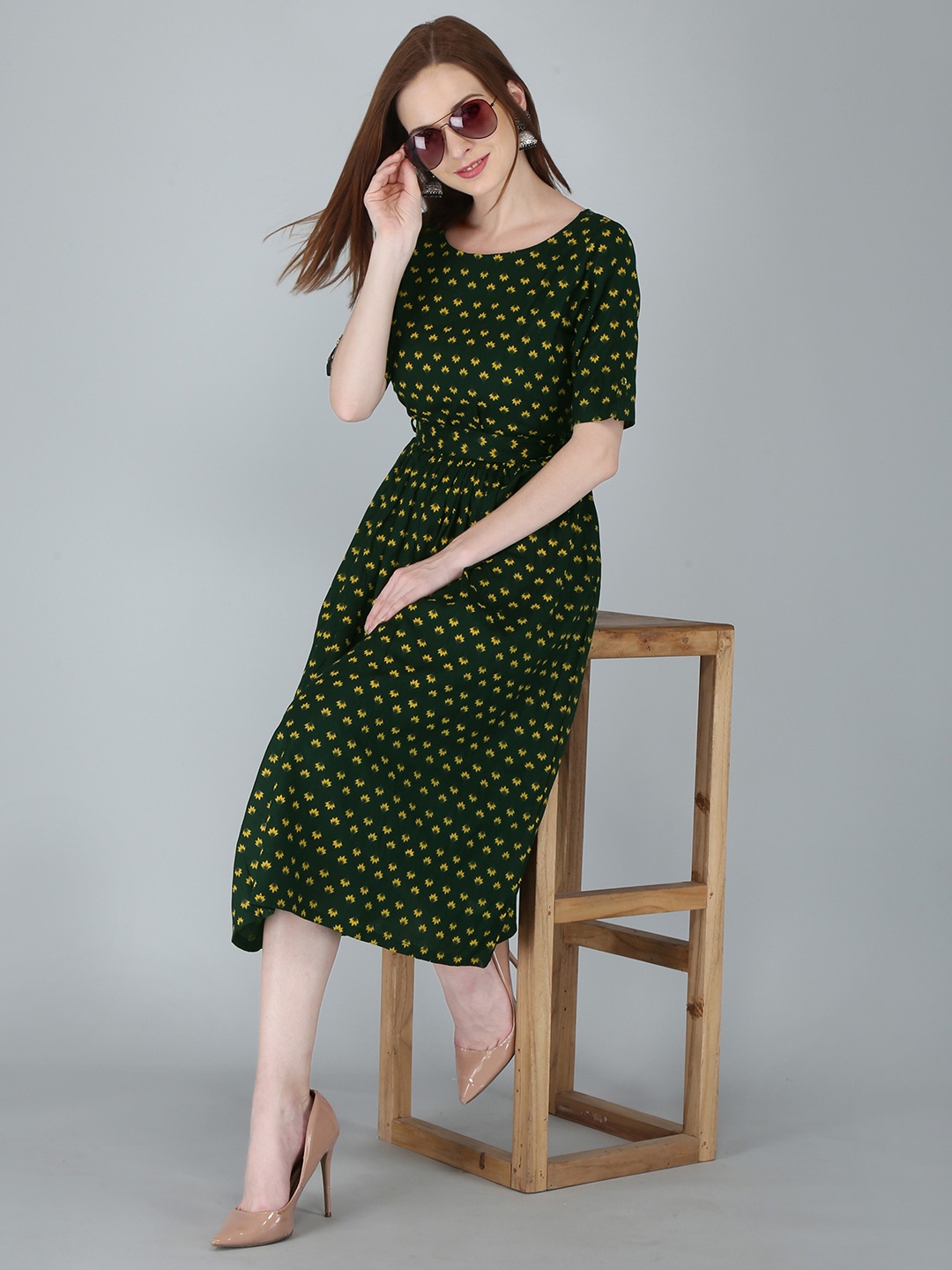

KALINI Green Ethnic Midi Dress