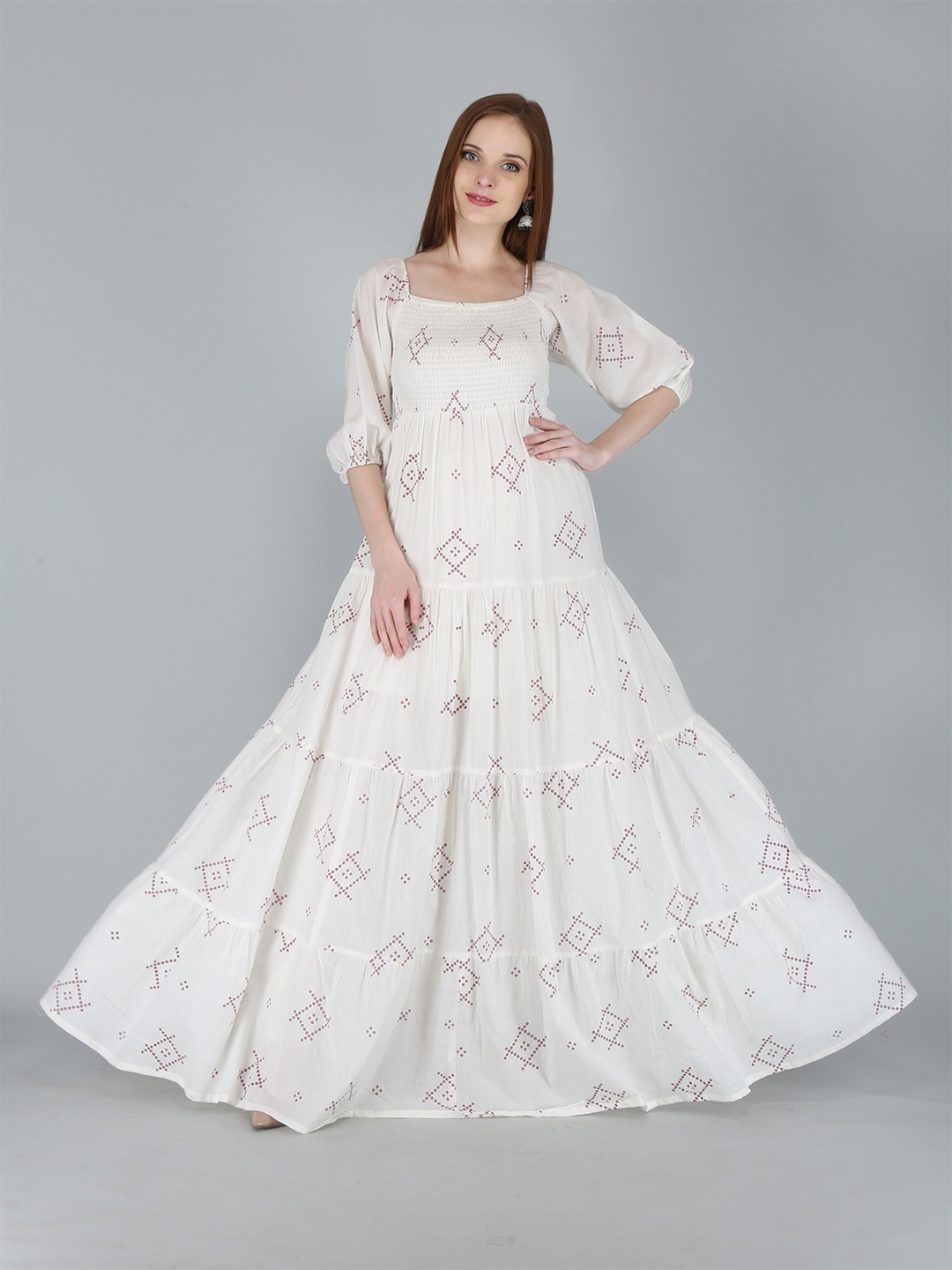 

KALINI White & wan blue Floral Ethnic Maxi Dress