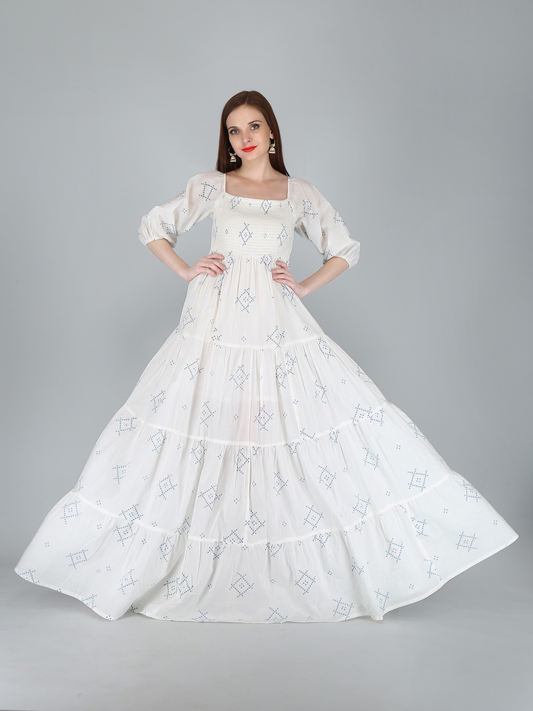 

KALINI White Floral Ethnic Maxi Dress