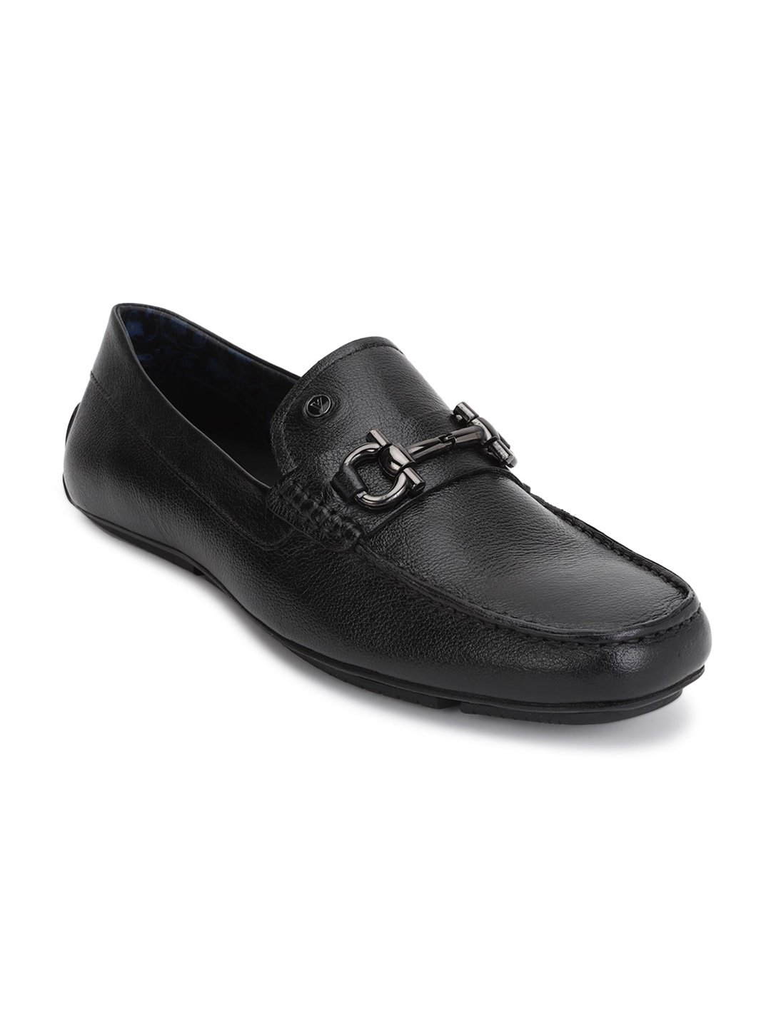 

Van Heusen Men Black Textured Leather Loafers