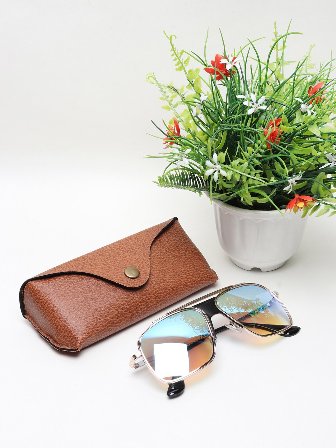 

Swiss Design Unisex Blue Lens & Silver-Toned Rectangle Sunglasses with UV Protected Lens