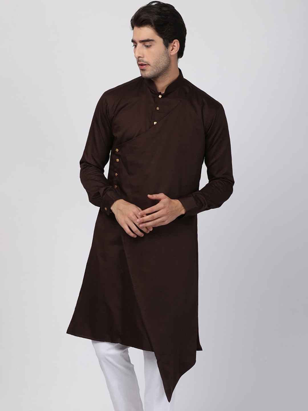 

VASTRAMAY Men Coffee Brown Thread Work Kurta
