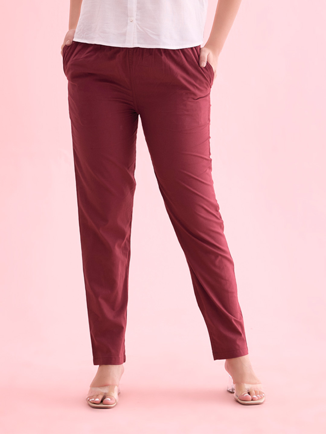 

Go Colors Women Maroon Tapered Fit Chinos Trousers