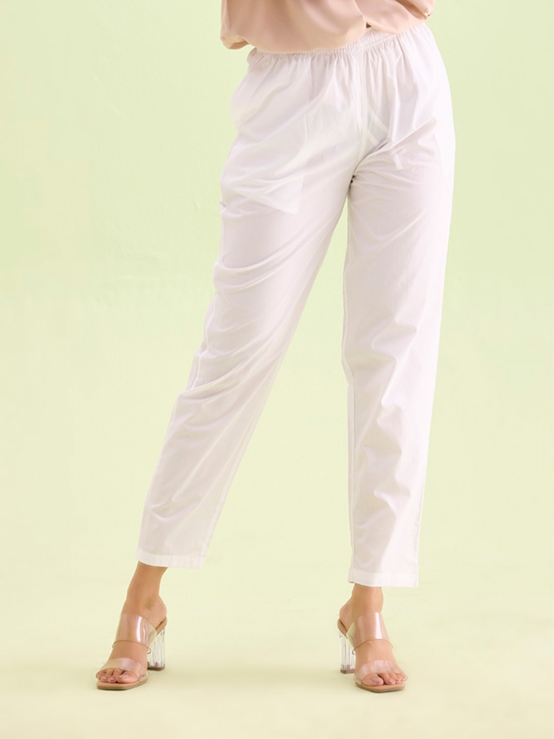 

Go Colors Women White Tapered Fit Trousers