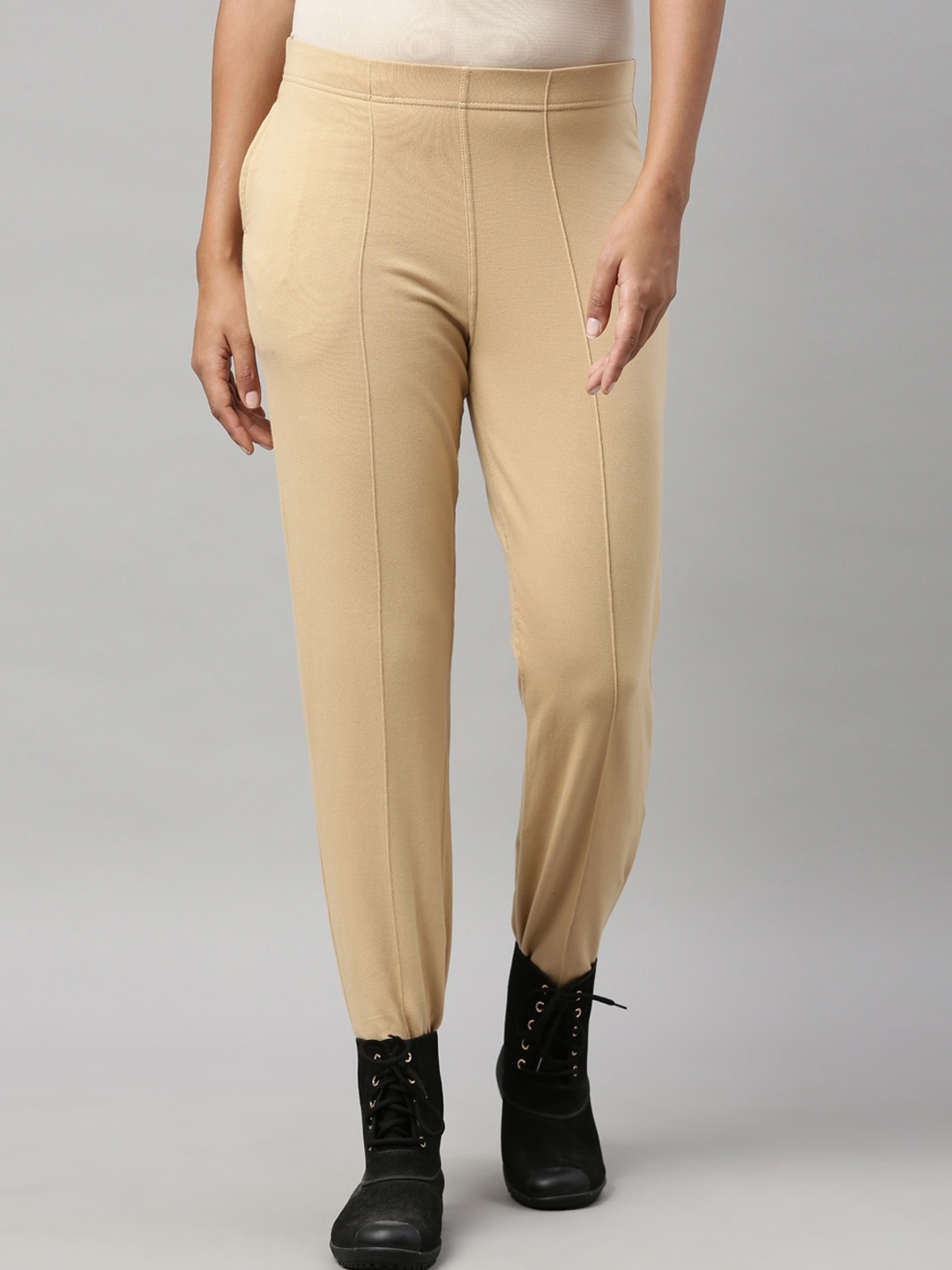 

Go Colors Women Beige Straight Fit Trousers