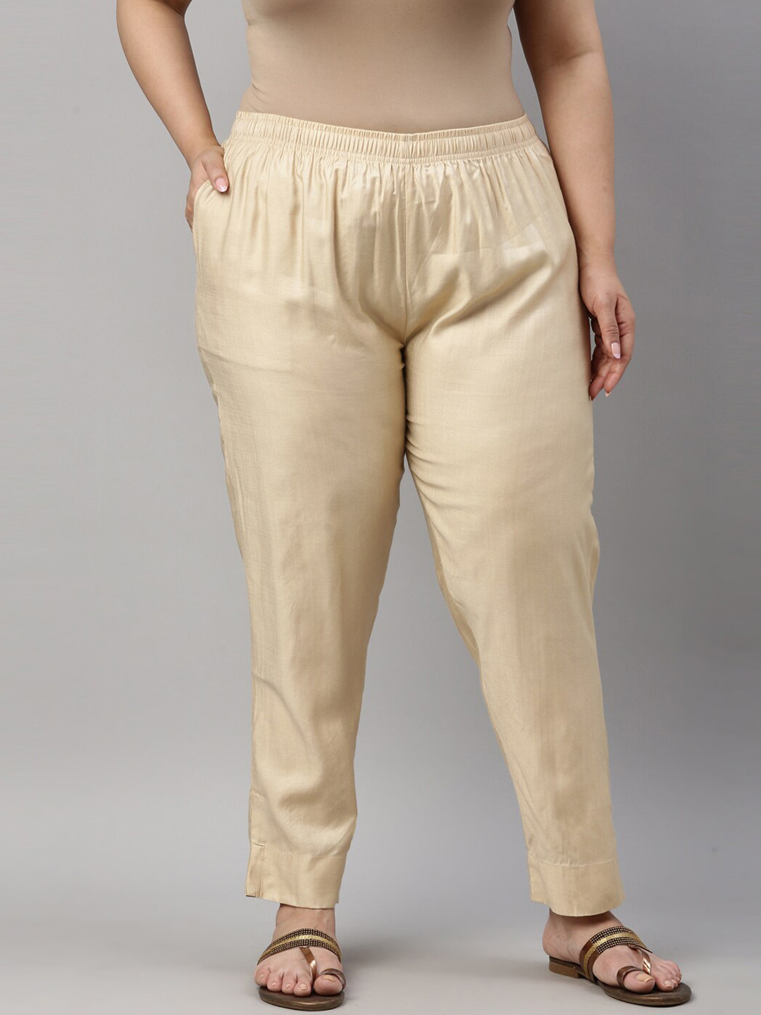 

Go Colors Women Gold-Toned Tapered Fit Joggers Trousers