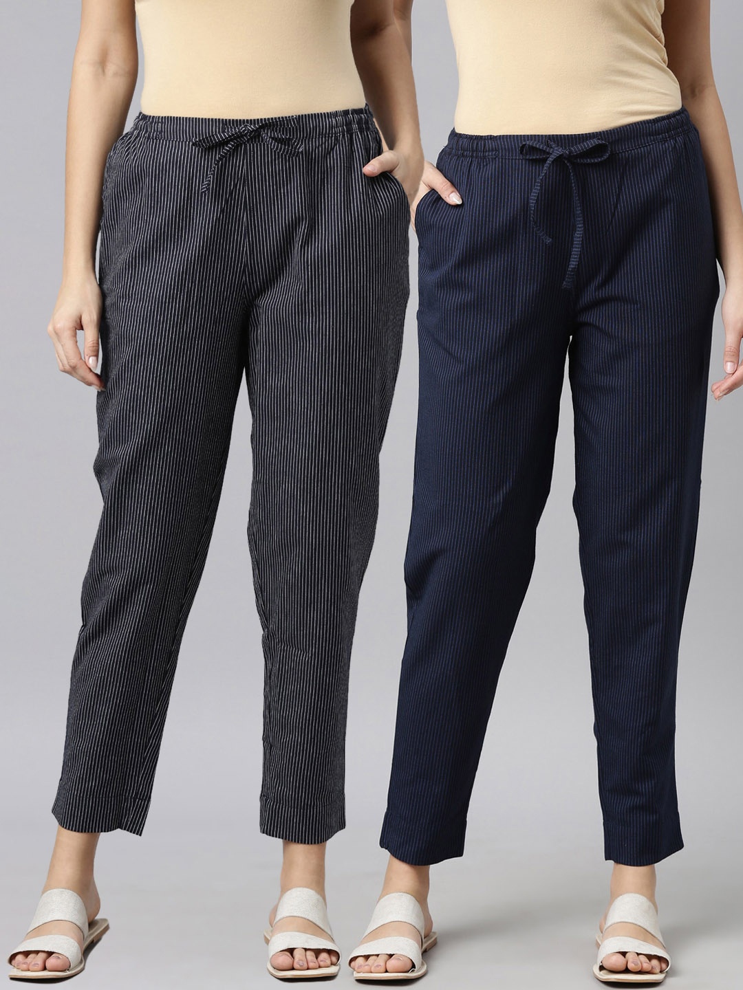 

Go Colors Women Navy Blue Tapered Fit Trousers