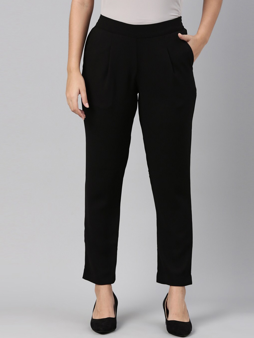 

Go Colors Women Black Tapered Fit Chinos Trousers