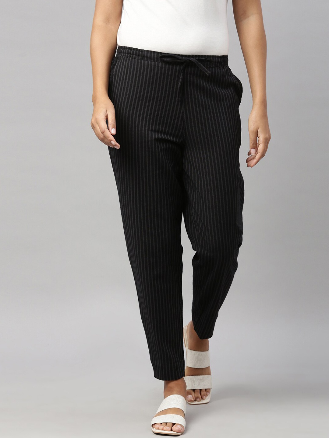 

Go Colors Women Black Tapered Fit Joggers Trousers
