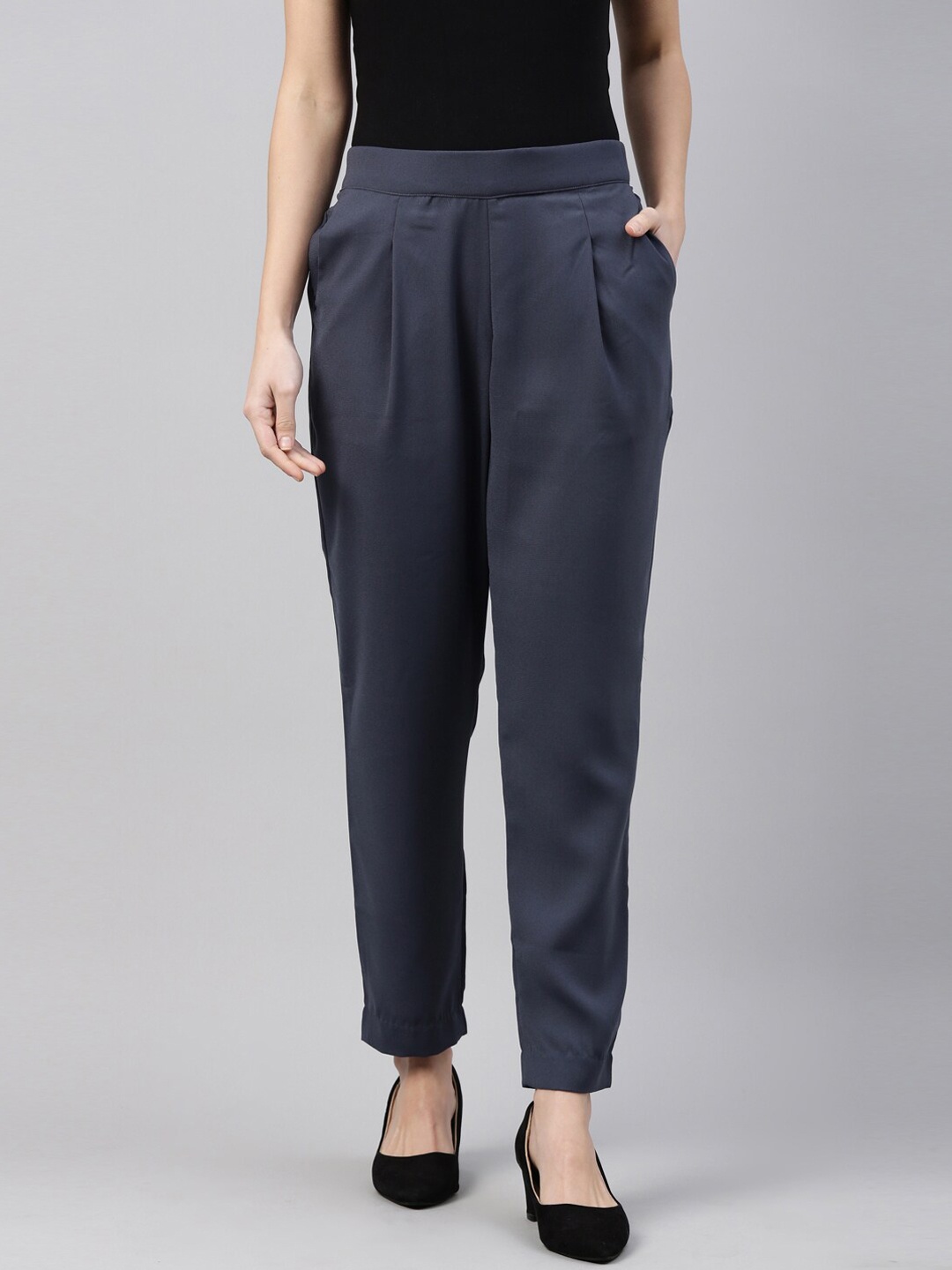 

Go Colors Women Navy Blue Tapered Fit Trousers