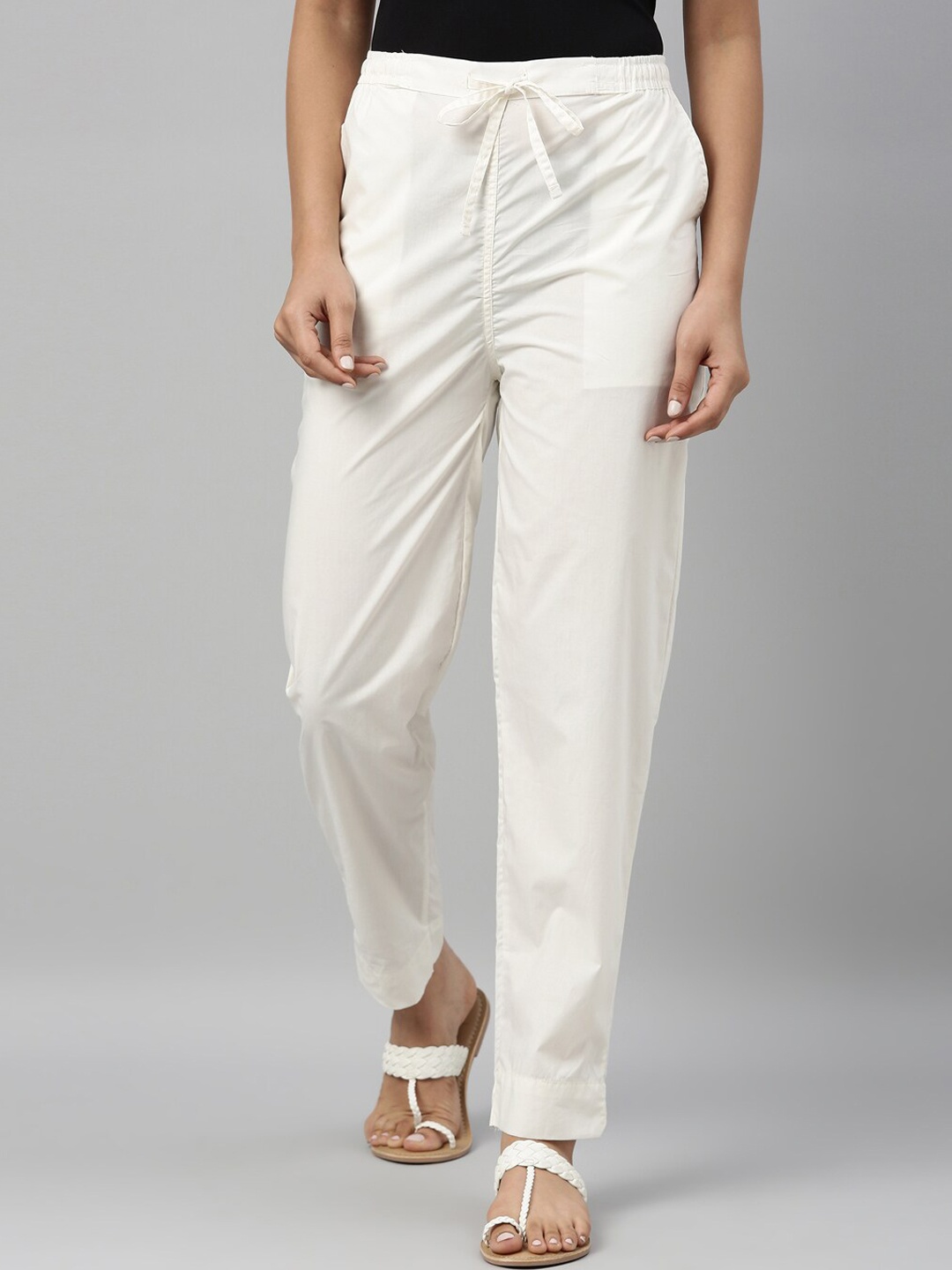 

Go Colors Women Off White Tapered Fit Chinos Trousers