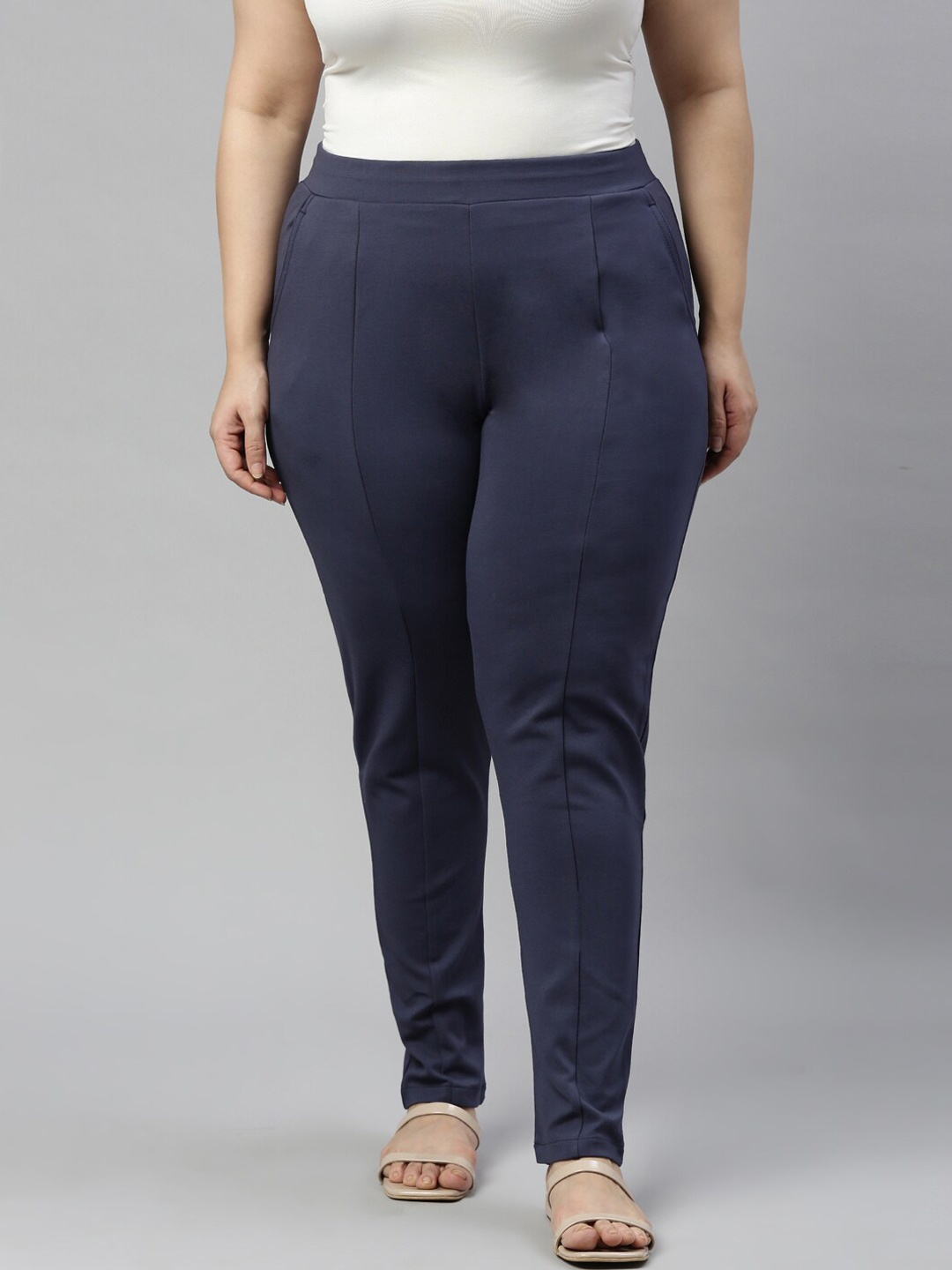 

Go Colors Women Navy Blue Slim Fit Trousers