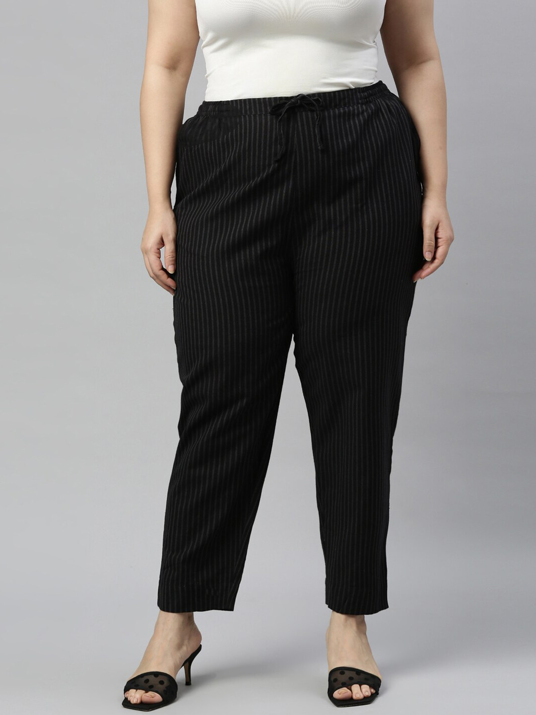 

Go Colors Women Black Tapered Fit Trousers
