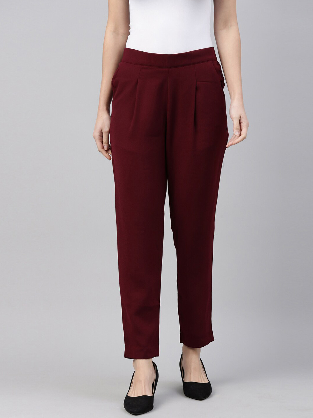 

Go Colors Women Maroon Tapered Fit Chinos Trousers
