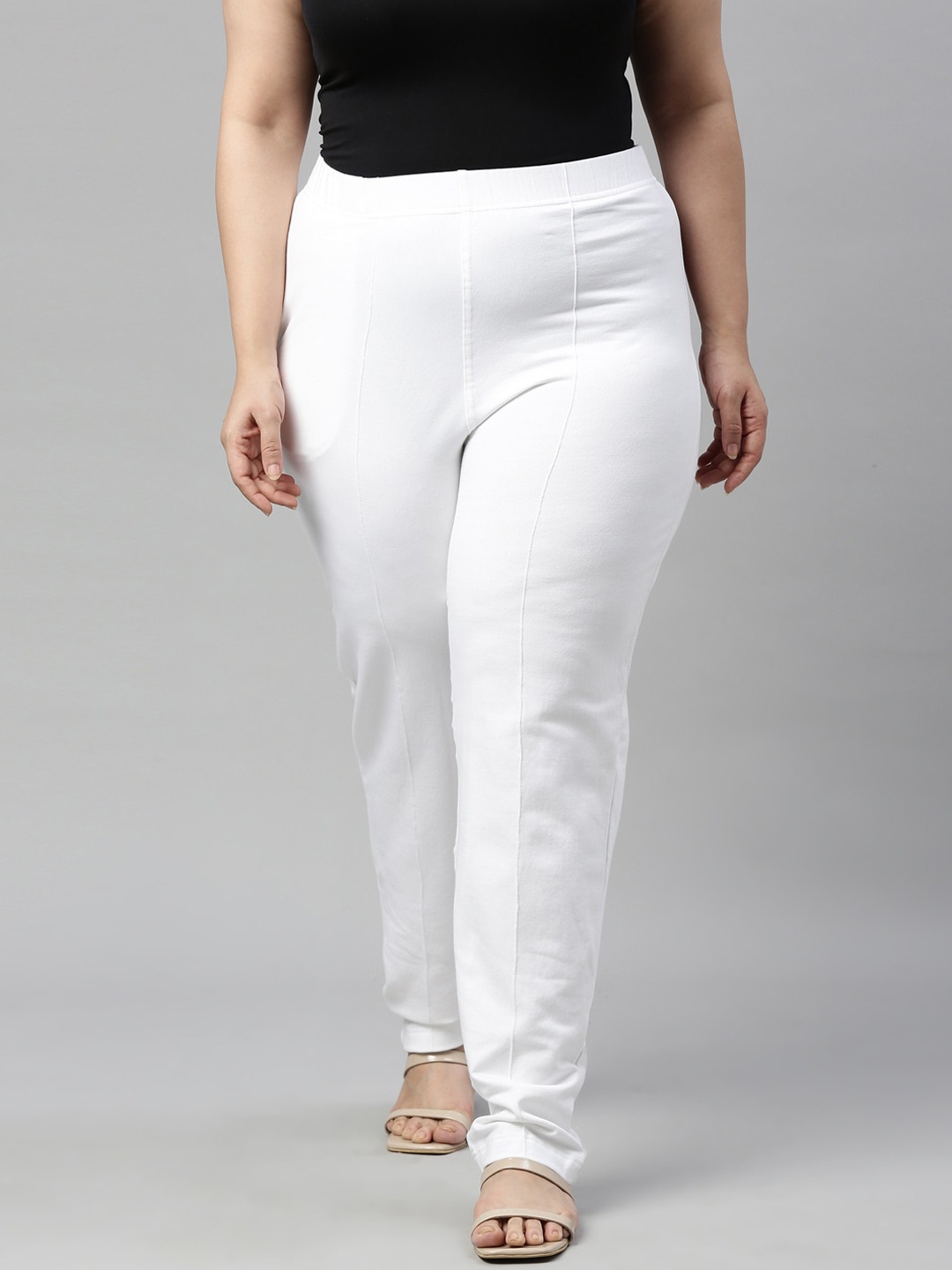 

Go Colors Women White Straight Fit Trousers