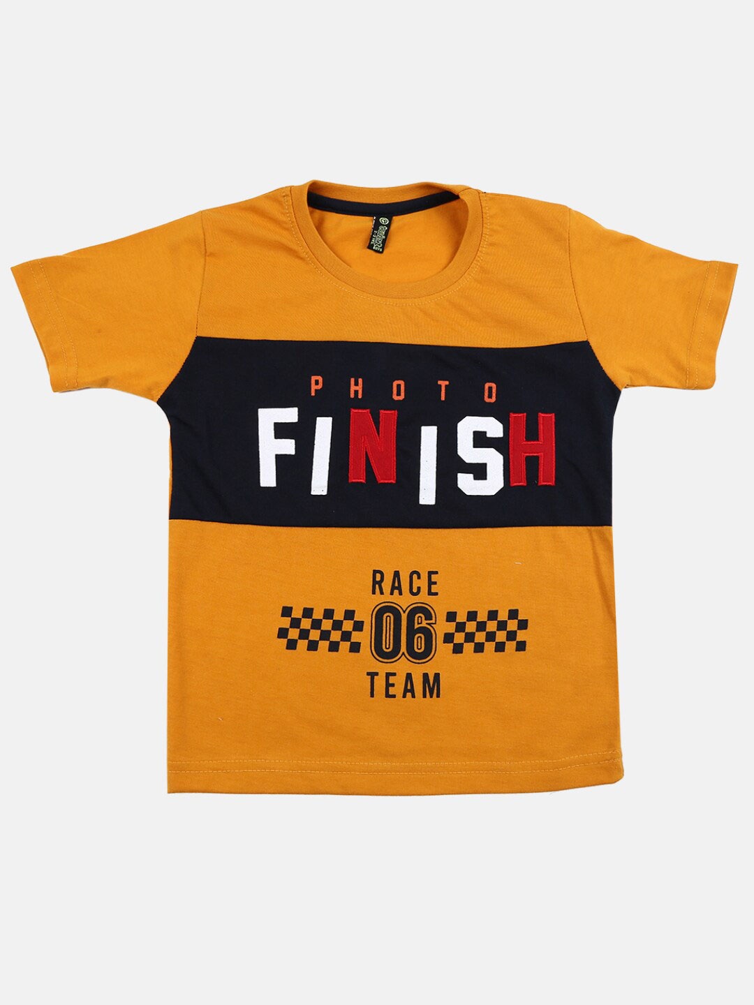 V-Mart Boys Mustard Yellow Typography Printed Applique T-shirt