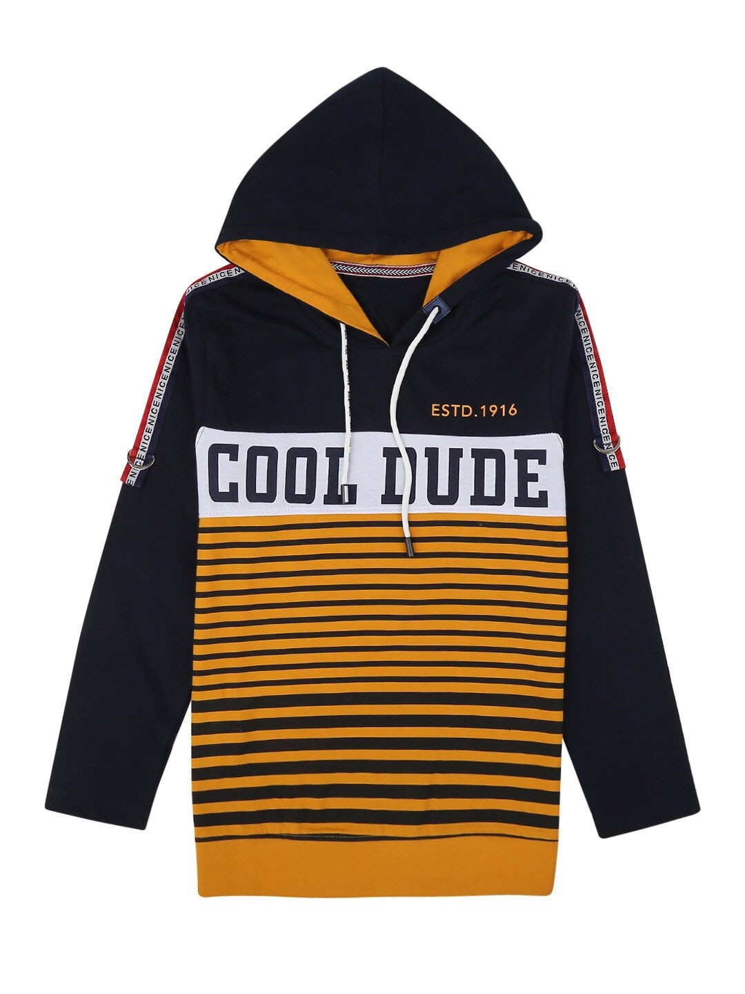 

V-Mart Boys Navy Blue Typography Striped Applique T-shirt