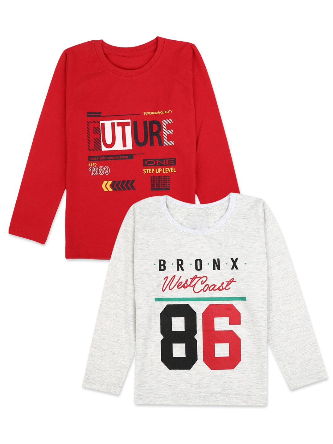 

V-Mart Pack of 2 Boys Red Typography Printed Applique T-shirt