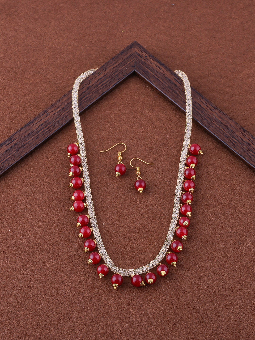 

Brandsoon Gold-Plated Red Pearl-Beaded Jewellery Set