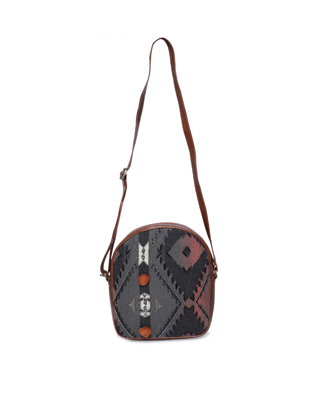 

The Purple Sack Brown Embellished Shopper Sling Bag with Cut Work