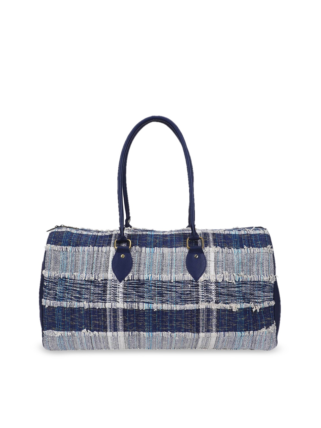 

The Purple Sack Blue Checked Shopper Hobo Bag with Tasselled