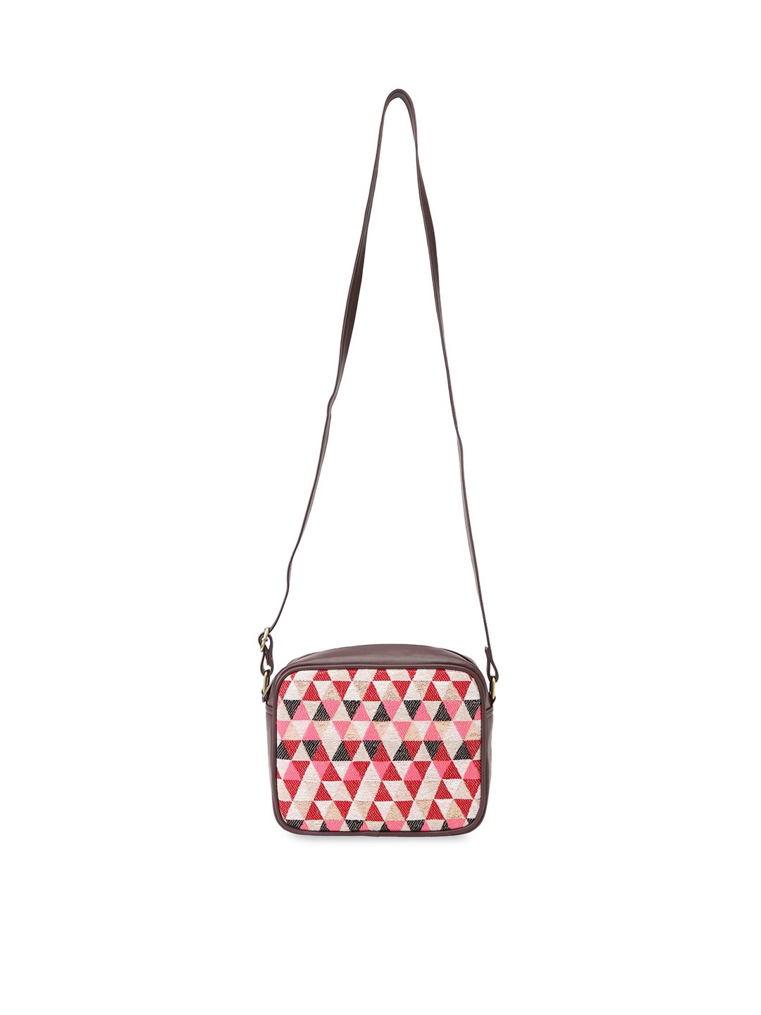 

The Purple Sack Brown Checked Structured Sling Bag with Cut Work