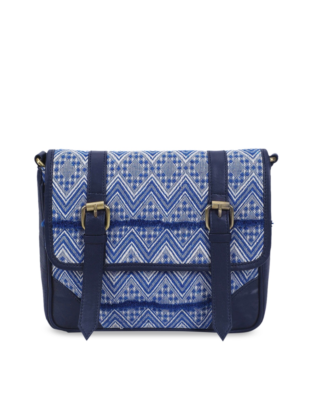 

The Purple Sack Blue Geometric Textured Structured Sling Bag with Quilted