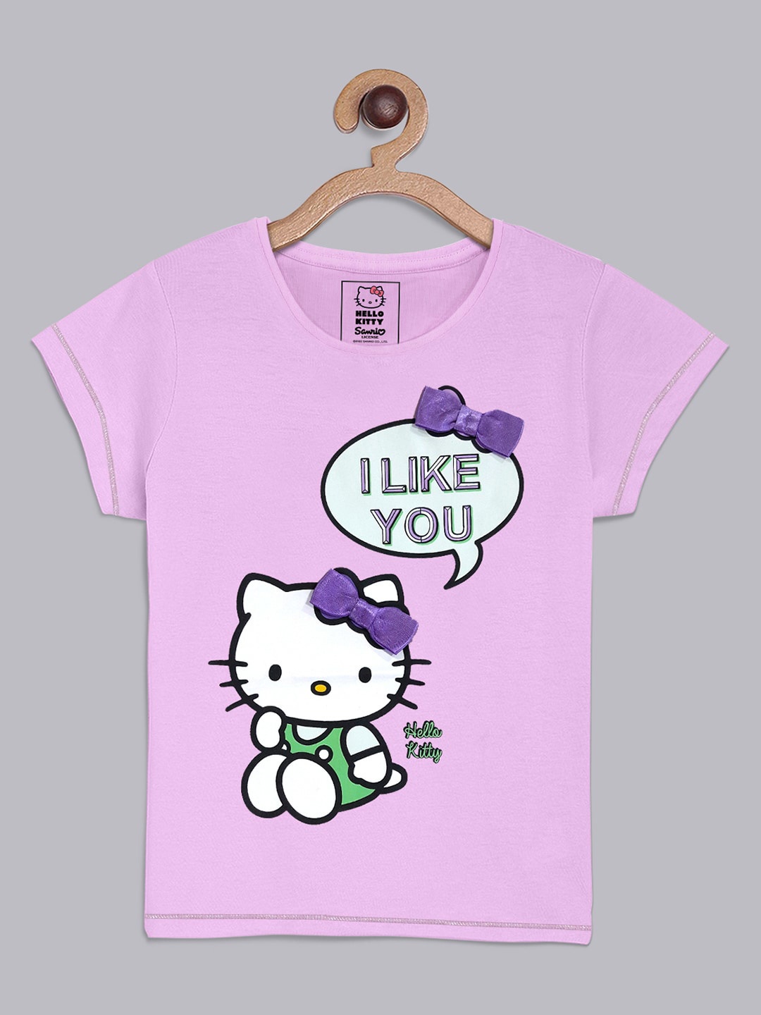 Kids Ville Girls Purple Hello Kitty Printed Applique T-shirt