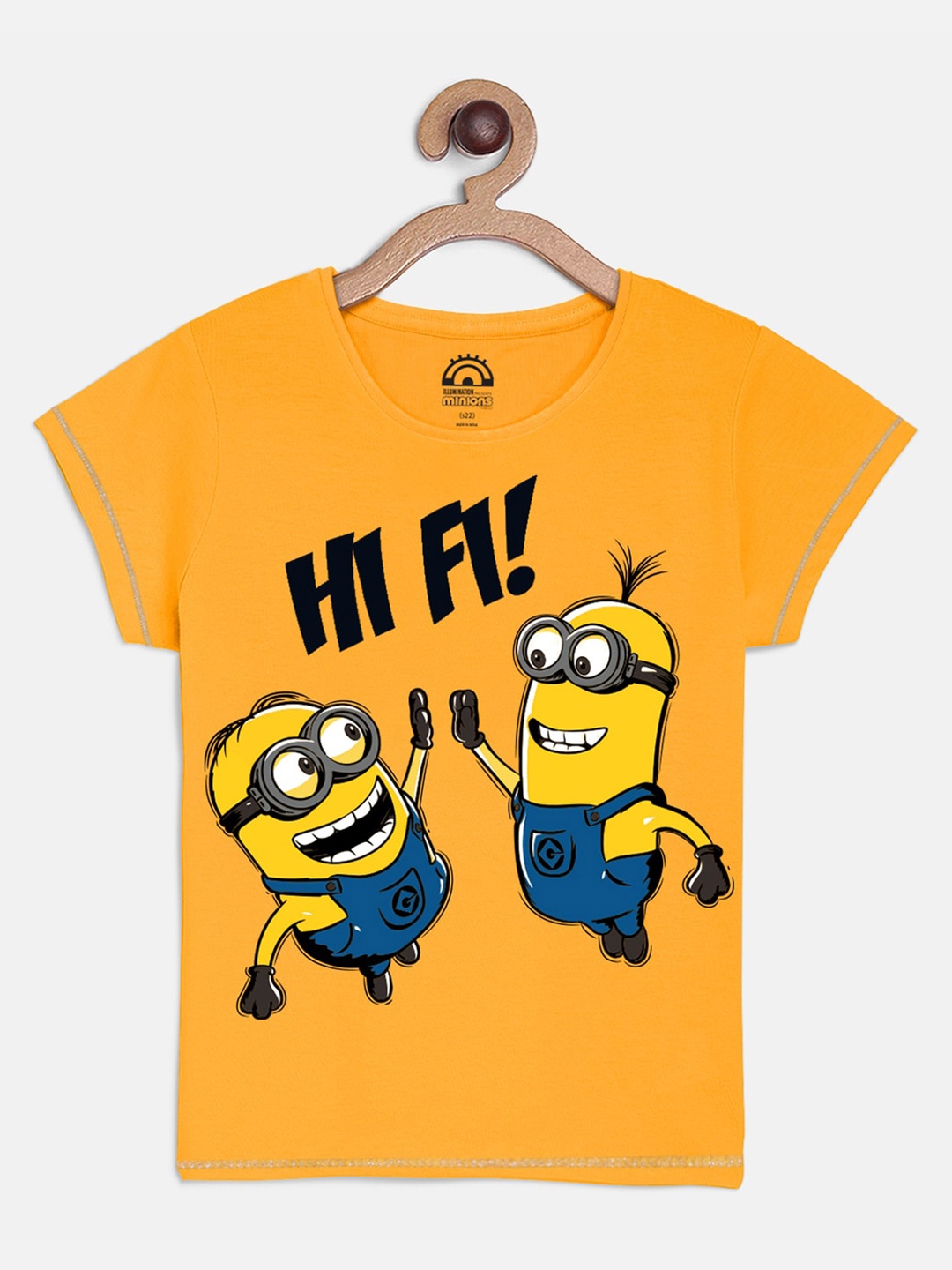 

Kids Ville Girls Orange Minions Printed Extended Sleeves Applique T-shirt