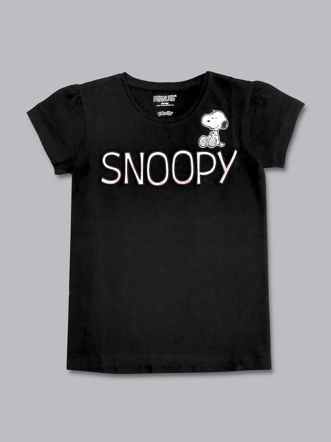 Kids Ville Girls Peanuts Printed T-shirt, Black