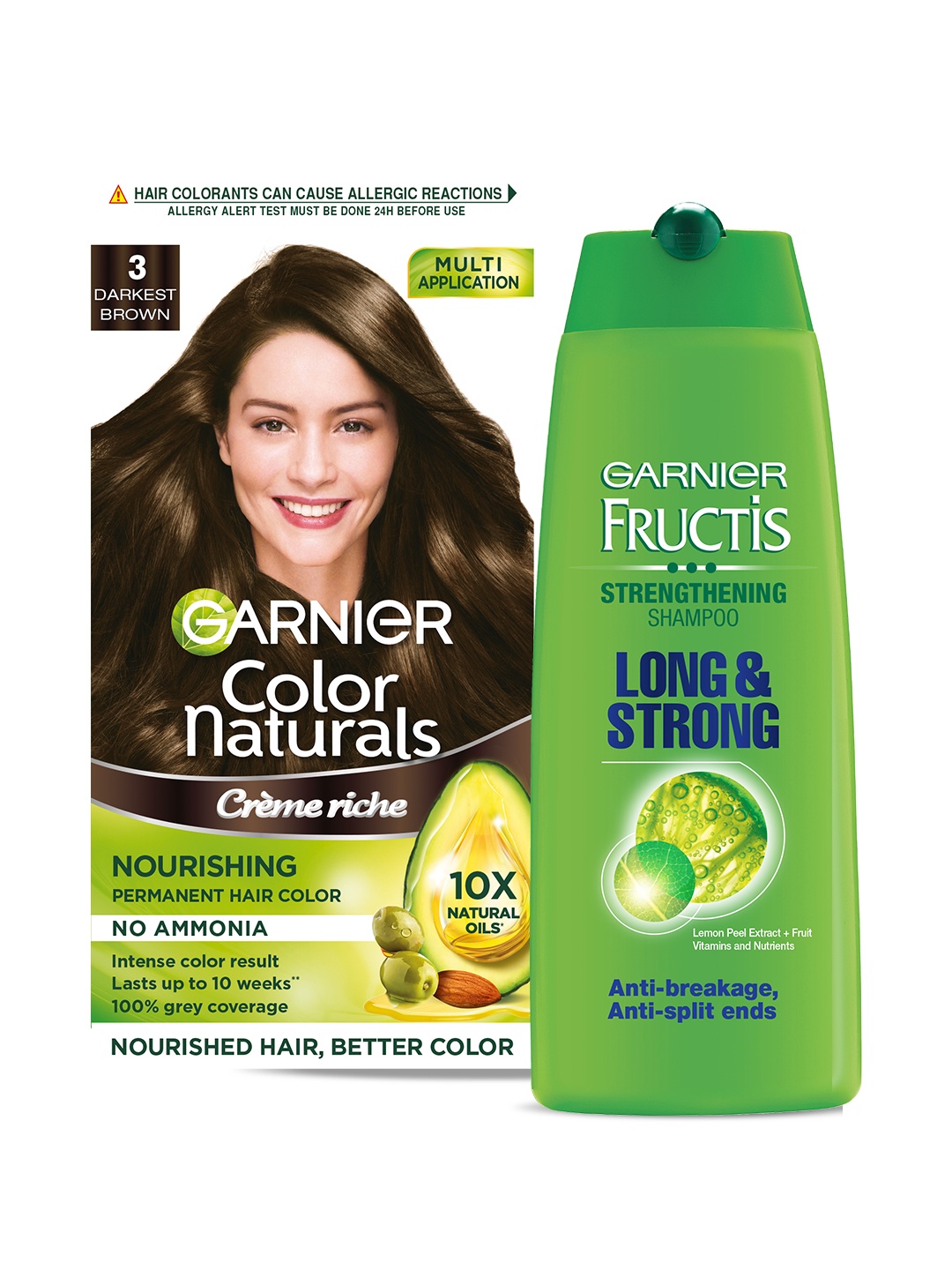 

Garnier Color Naturals Creme Hair Color - Darkest Brown 3 with Fructis Shampoo, Coffee brown